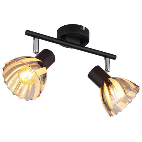 Lustre Plafonnier En Fer Blanc Avec Verre Satiné, Style Champêtre – Sans Marque