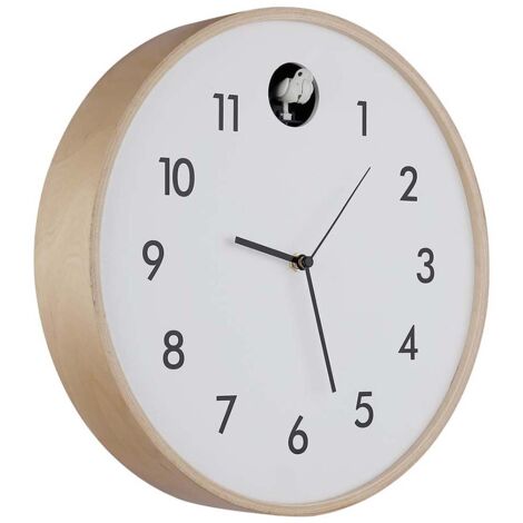 Horloge murale coucou en bois analogique blanc naturel D 31,5 cm