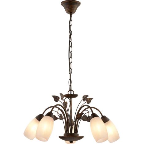 Lustre Lampe à suspendre 5-flammes E14 verre albâtre rouille D 50 cm (1/2)