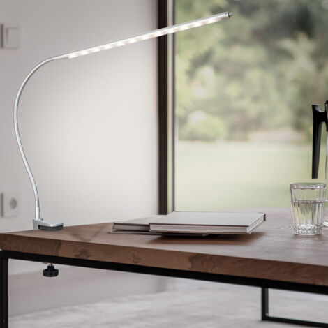 Lampe LED à pince Lampe de table Lampe de bureau réglable Lampe de table argentée, métal, 1x LED blanc chaud, LxH 38x60 cm (1/3)