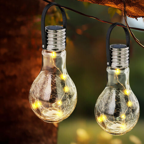 Lampe solaire Lampe solaire de jardin Lampe suspendue Lampe de décoration Terrasse, batterie IP44, acier inoxydable verre clair, LED blanc chaud, DxH 9x17,5cm, set de 2 (1/5)