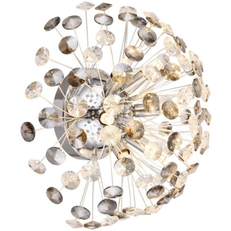 Applique murale de salon LED 6 flammes cristaux fumé transparent G9