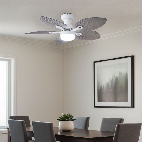 Ventilateur de plafond LED dimmable avec télécommande mode été hiver Plafonnier, gris blanc, 6 vitesses, 22W 1660lm blanc chaud froid, D 107 cm (1/5)