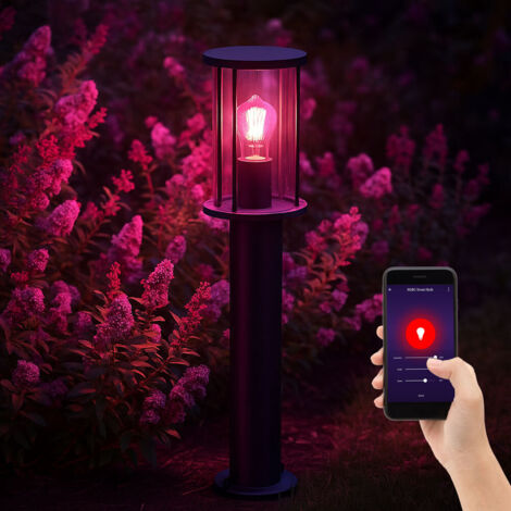 Lampadaire Smart LED dimmable Lampe d'allée extérieure noire Lampe de jardin moderne, lampe de socle terrasse résistante aux intempéries, RGB, changement de couleur, 8,5W 806lm blanc chaud - blanc fro (1/5)