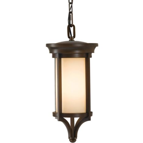 Lampe d'extérieur chaîne lanterne suspension fonte d'acier verre D 19,4 cm 1 flamme bronze