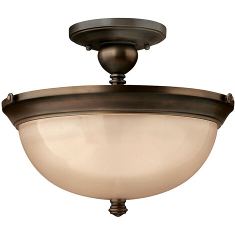 Plafonnier lampe de salon lampe acier verre bronze D 38,1 cm 3 flammes (1/4)