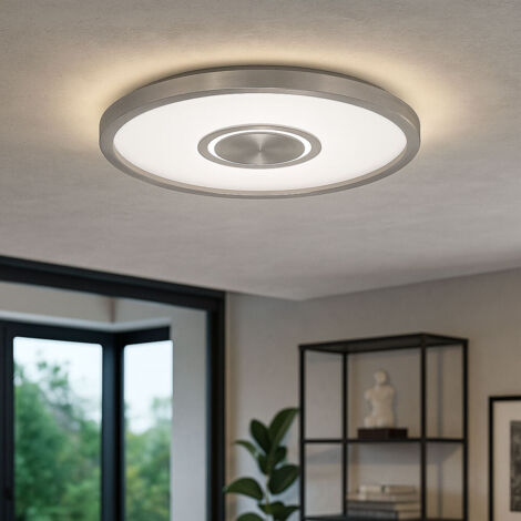 Plafonnier LED argent Lampe de salon ronde Plafonnier rétro-éclairé, rétro-éclairage, 22W 3000Lm blanc chaud, DxH 42,5x3,6 cm (1/5)