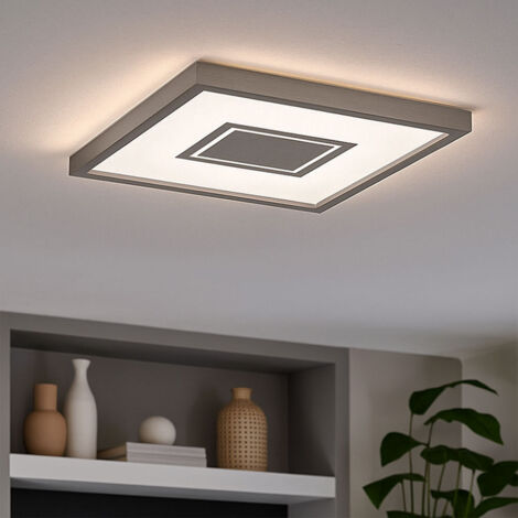 Plafonnier LED argent Lampe de salon carrée Plafonnier rétro-éclairé, rétro-éclairage, 22W 3000Lm blanc chaud, LxLxH 42,3x42,3x3,9 cm (1/5)