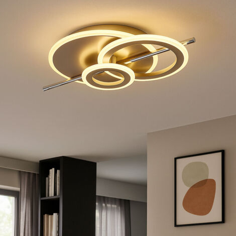 Plafonnier Salon Lampe design LED Plafonnier Chambre, couleur champagne, argent, 40W 3000lm blanc neutre, LxH 55 x 8,5 cm (1/5)