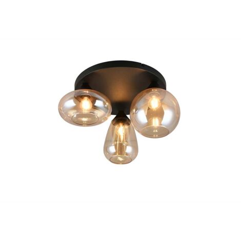 Plafonnier lampe de salon lampe de plafond verre fumé noir 3 flammes H 24,5 cm (1/4)