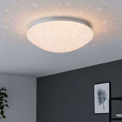 Plafonnier LED effet étoilé Salle de bain Plafonnier IP44 Salle de bain dimmable par commutation CCT, métal blanc, 18W 1600Lm blanc chaud-neutre, DxH 38,5x10 cm (1/5)