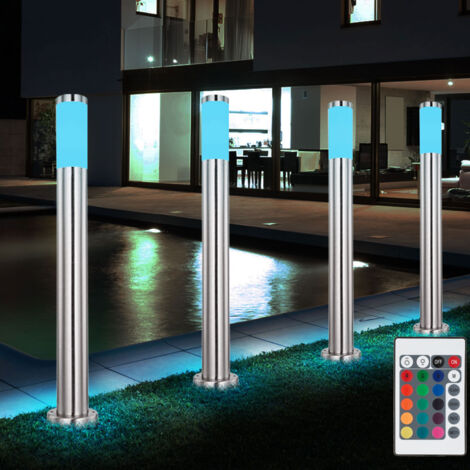 Ensemble de 4 lampes d'extérieur à LED RVB TÉLÉCOMMANDE sur pied piliers en acier inoxydable lumières de jardin dimmable