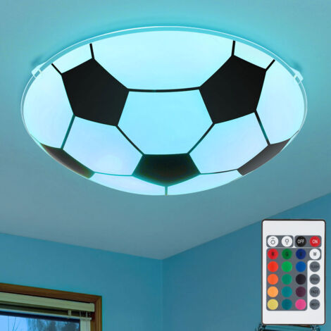 Plafonnier pour enfants DIMMABLE lampe de football en verre TÉLÉCOMMANDE dans un ensemble comprenant des ampoules LED RVB