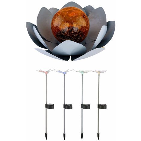 5x LED lumières solaires lotus fleur sol spike papillon extérieur jardin changement de couleur plug libellule lampe