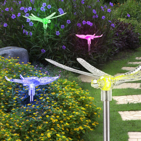 5x LED lumières solaires lotus fleur sol spike papillon extérieur jardin changement de couleur plug libellule lampe