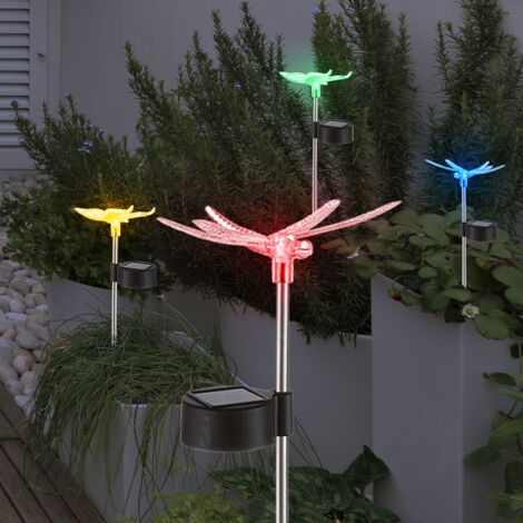 5x LED lumières solaires lotus fleur sol spike papillon extérieur jardin changement de couleur plug libellule lampe