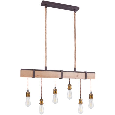 Lampe suspension bois lampe suspension 6 flammes table à manger lampe rétro suspension salon, 6x E27, LxPxH 100x8x167 cm
