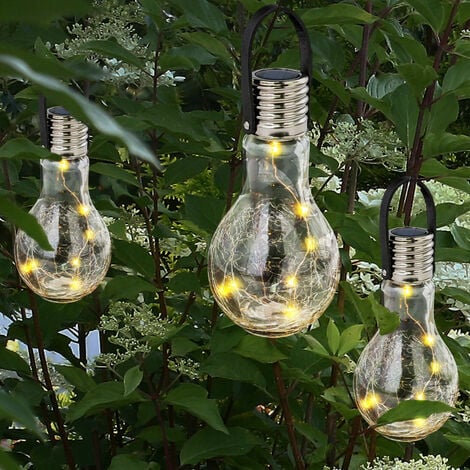 Lampe solaire décorative verre craquelé avec filament de 30 leds blanc chaud
