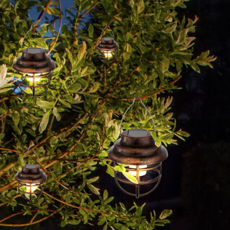 Ensemble de 4 lanternes solaires suspendues LED design grille éclairage extérieur jardin lampes suspendues terrasse