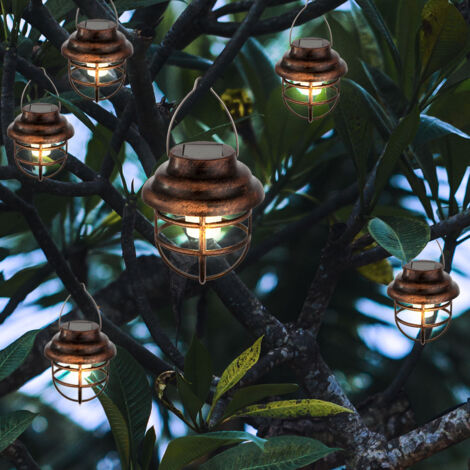 Ensemble de 4 lanternes solaires suspendues LED design grille éclairage extérieur jardin lampes suspendues terrasse