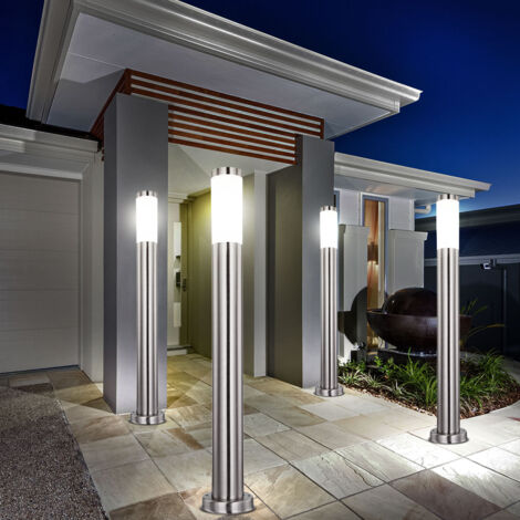Ensemble de 4 lampes sur pied LED en acier inoxydable éclairage de chemin de jardin éclairage de base de patio argent