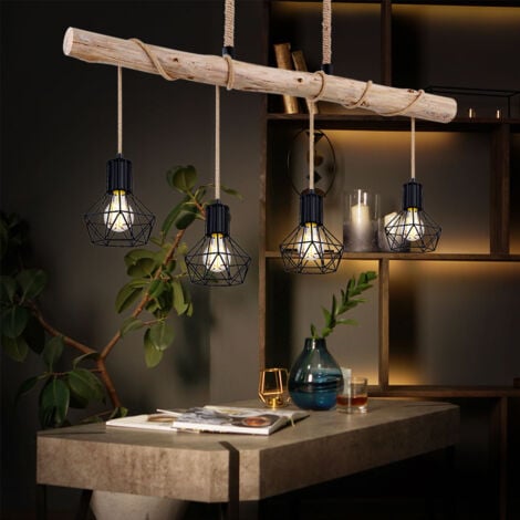 VINTAGE plafonnier pendule poutre bois salle à manger treillis suspension noir  Globo 54017-4HH