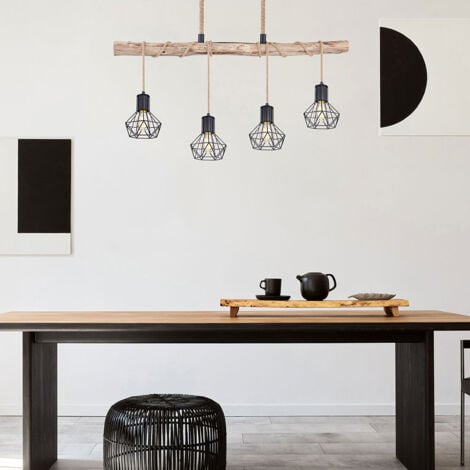 VINTAGE plafonnier pendule poutre bois salle à manger treillis suspension noir  Globo 54017-4HH