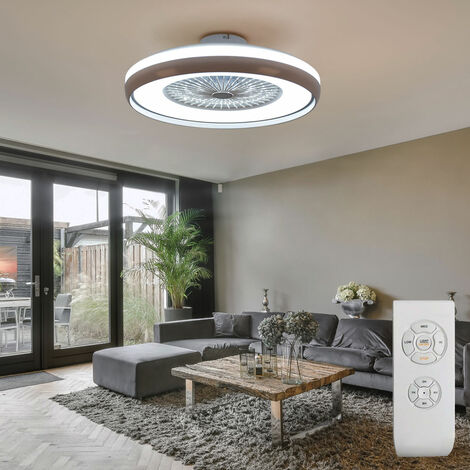 Ventilateur plafonnier LED télécommande lampe lumière du jour ventilateur 3  vitesses blanc-gris