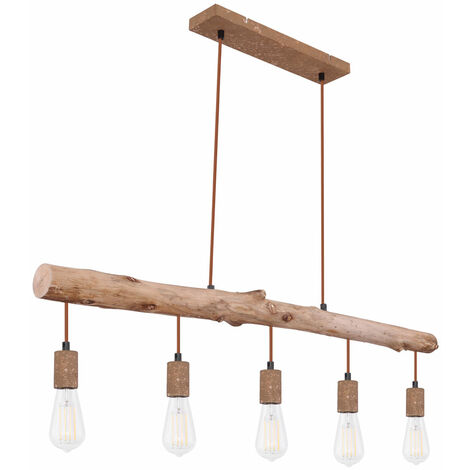 Plafonnier suspendu de style Vintage, couleur rouille, avec poutre en bois, réglable en hauteur, pour salon, Globo 15327-5N