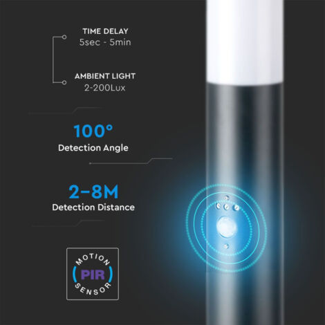 V-Tac – Poteau de lampe d'extérieur 60 cm – Acier inoxydable et plastique – IP44 avec 2 prises Schuko et détecteur de mouvement – Éclairage jardin