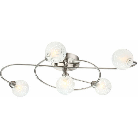 Plafonnier plafonnier lampe de salle à manger lampe de salon lampe de couloir, 5 ampoules ornements nickel mat, douilles G9, DxH 40x15,5cm