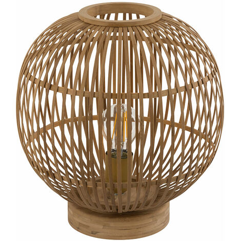 Lampe à poser bambou lampe bohème lampe de chevet lampe boule chambre couleur naturelle, douille 1x douille E27, DxH 30x33,5 cm (1/5)