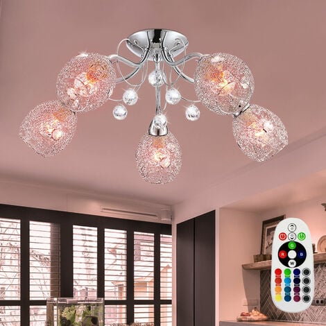Plafonnier lampe de salon cristaux chromés DIMMABLE dans un set comprenant  des ampoules LED RGB