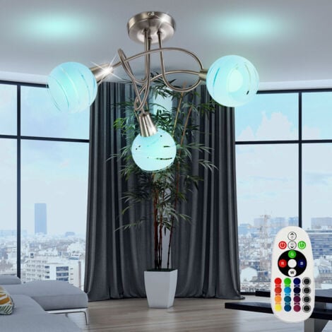 Plafonnier salle à manger Rondell lampe télécommande gradateur argent dans un ensemble comprenant des ampoules LED RGB