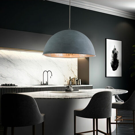 Suspension lampe suspension suspension lampe suspension lampe de salle à manger, métal aspect ciment argent, 1x douille E27, DxH 41x120cm
