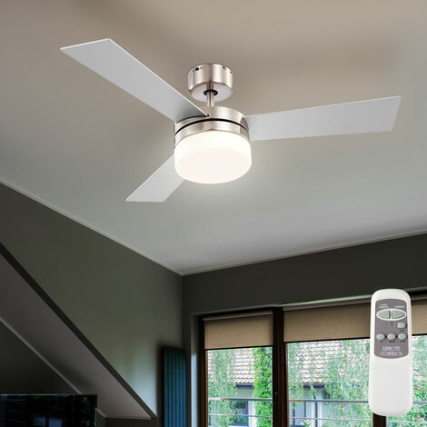 Ventilateur de plafond design avec lumière LED , nickel, hêtre