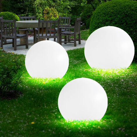 Etc-Shop – Set de 3 lampes solaires d'extérieur LED – Boules décoratives blanches 15/20 cm – Protection IP44 – Autonomie 8 heures