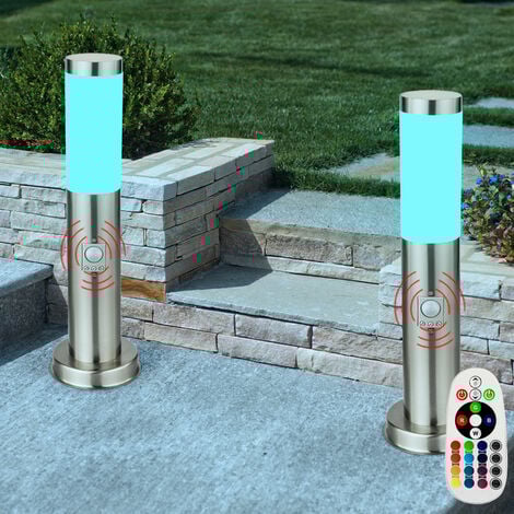 Ensemble de 4 lampes sur pied d'extérieur à LED RVB télécommande dimmable détecteur de mouvement en acier inoxydable lumières de chemin de jardin