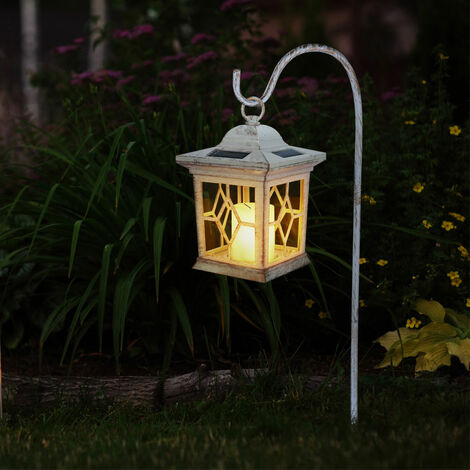 Lanterne funéraire solaire avec LED effet flamme - coloris blanc, Posé et  suspendu