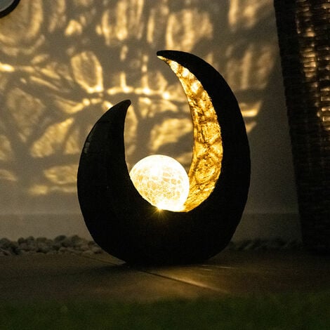 Ensemble de 2 luminaires extérieurs LED chemin jardin décoration flamme  lune or argent brun noir