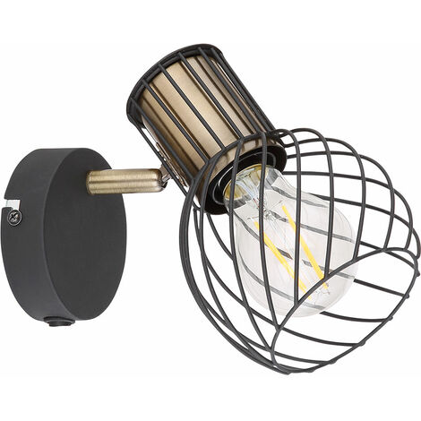 Applique murale applique cage dorée lampe de salon avec spot mobile, métal noir, 1x E27, LxH 12x16,5 cm