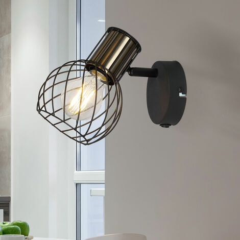 Applique murale applique cage dorée lampe de salon avec spot mobile, métal noir, 1x E27, LxH 12x16,5 cm