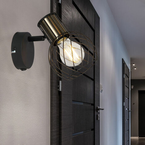 Applique murale applique cage dorée lampe de salon avec spot mobile, métal noir, 1x E27, LxH 12x16,5 cm