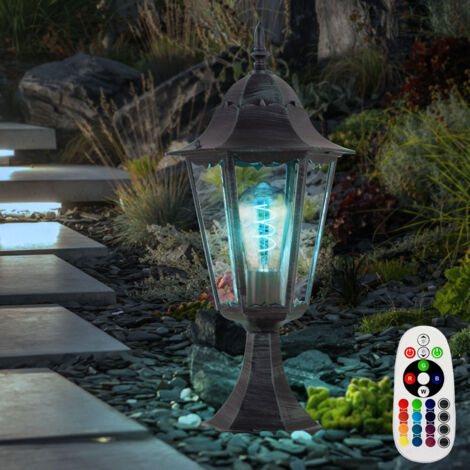 Lampadaire rustique, éclairage extérieur, lanterne télécommandée dans un ensemble comprenant des ampoules LED RVB