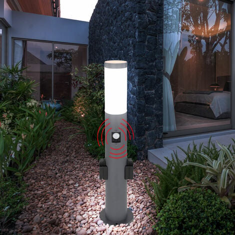 Lampadaire éclairage de jardin détecteur de mouvement prises d'extérieur  lampe de base en acier inoxydable