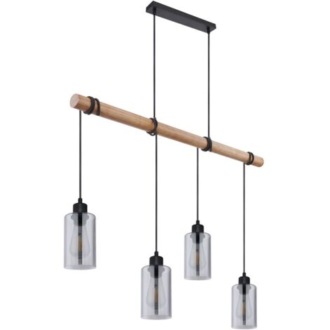 Suspension lampe de salle à manger en bois suspension lampe suspension en bois lampe suspendue table à manger, verre fumé, 4x E27, LxH 98x130 cm, salon