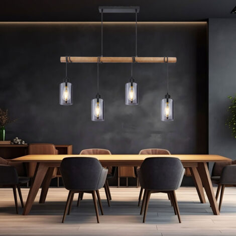 Suspension lampe de salle à manger en bois suspension lampe suspension en bois lampe suspendue table à manger, verre fumé, 4x E27, LxH 98x130 cm, salon