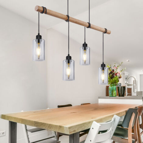 Suspension lampe de salle à manger en bois suspension lampe suspension en bois lampe suspendue table à manger, verre fumé, 4x E27, LxH 98x130 cm, salon