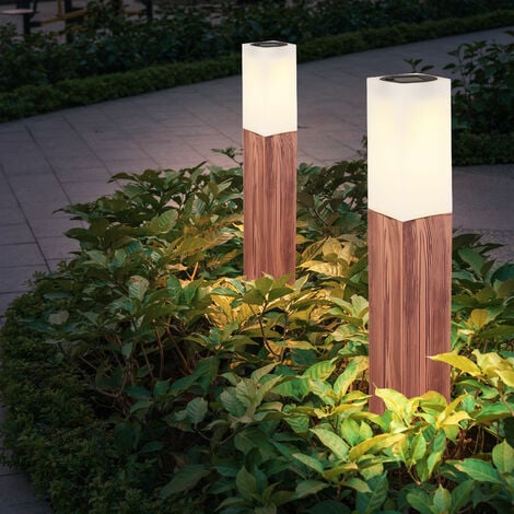 Lampe solaire d'extérieur jardin lampe solaire LED lampe solaire d'extérieur  décoration de jardin arbre disque aspect bois marron, plastique, 1x LED  blanc chaud, LxPxH 30,5x8,5x25,5 cm, lot de 2