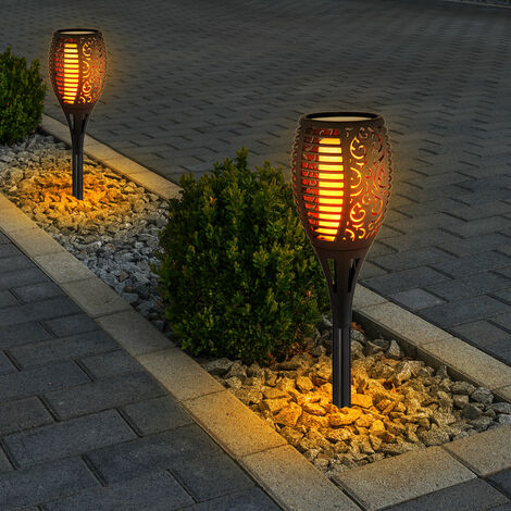 Lampes de jardin flamme solaire 97,5 cm Lampes solaires Décoration de jardin  Lampes solaires pour l'extérieur Lumière de flamme, effet feu, noir, 54x  LED couleur jaune, PxH 12x97,5 cm, lot de 9